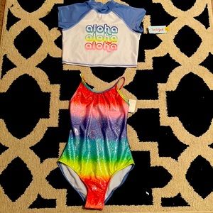 A large/ 11-12 Target rash guard and one piece